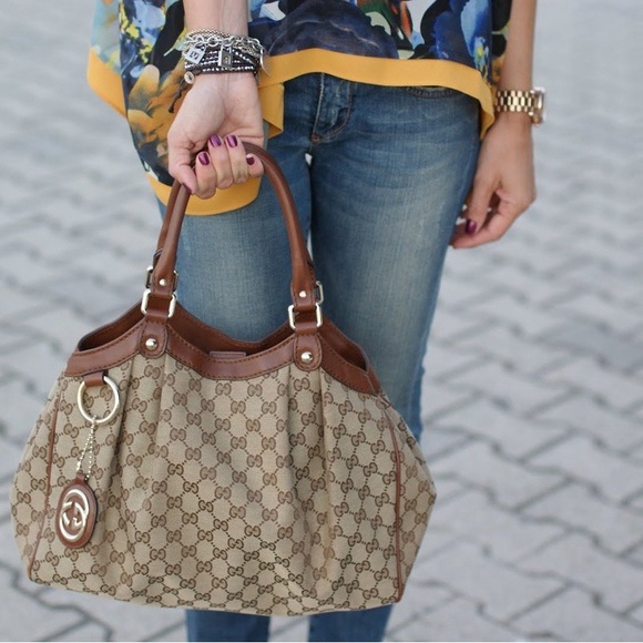 Vintage Authentic Larger GUCCI SUKEY Bag with lavender / purple trim RARE - Picture 4 of 16